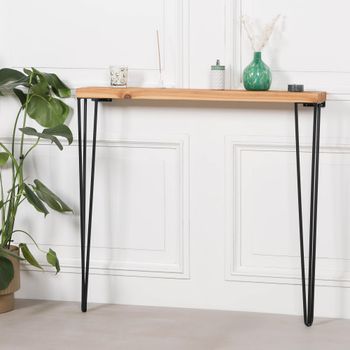 Rustic Pine Wood Tall Console Table with Hairpin Legs