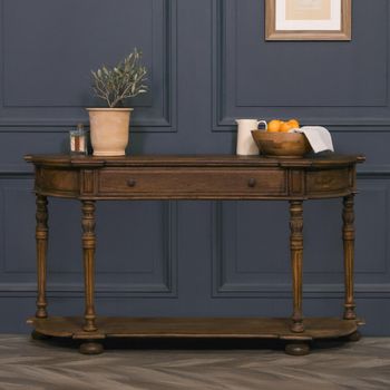 Rustic Wood 1 Drawer Curved Console Table