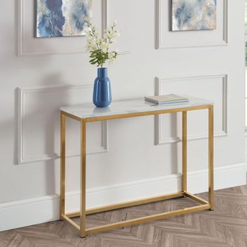 Scala White Marble Effect and Gold 100cm Console Table