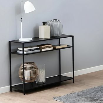 Seaford Black Melamine and Metal Console Table with Shelves