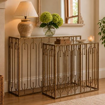 Set of 2 Estela Antique Gold Console Table