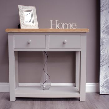 Diamond Painted Grey Solid Wood Hall 2 Drawer Rectangle Table