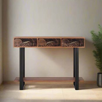 Valentia Artisan Acacia Wood 3 Drawer Console Table