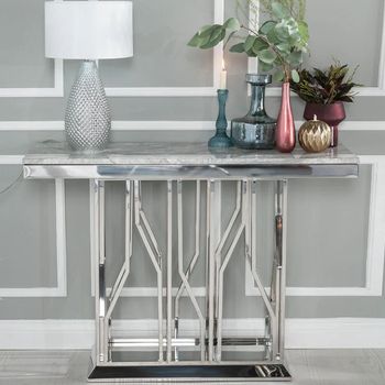 Clearance - Vortex Grey Marble and Chrome Rectangle Console Table