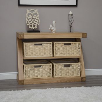 Z Designer Oak Basket Console Table