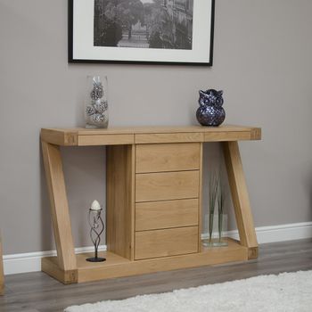 Z Designer Oak 4 Drawer Console Table