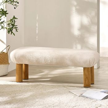 Freya White Boucle Fabric Bench