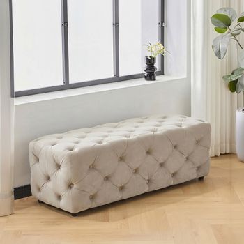 Alea Mink Velvet Fabric Grey Hall Bench