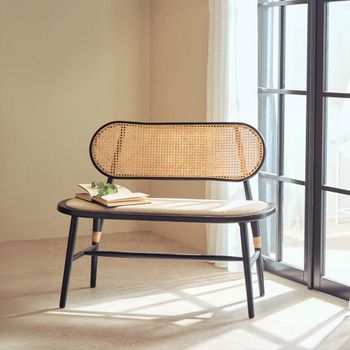 Cebu Bench Natural Elm Wood with Beige Fabric