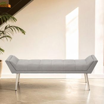 Gilden Bench Grey Fabric with Silver Angular Legs
