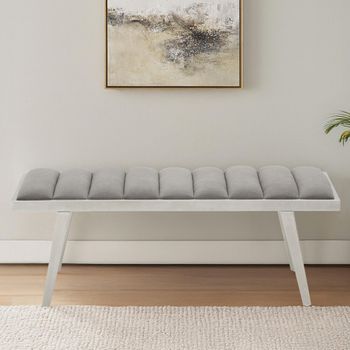 Gilden Bench Grey Fabric with Silver Splayed Legs