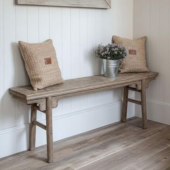 Unique One of a Kind - Distressed Natural Elm Wood Bench with Trestle Legs