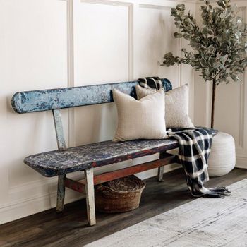 Unique One of a Kind - Distressed Multi Color Metal Bench with Backrest
