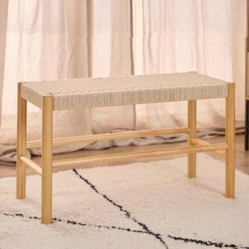 Alvin Hall Bench Weaved Off White Pine, Paper Plaits