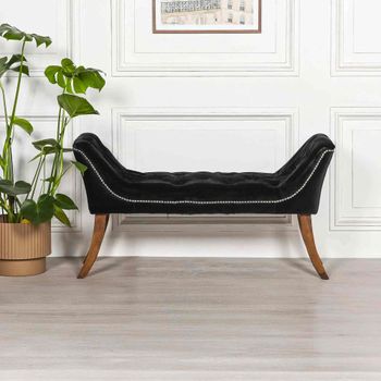 Black Velvet Fabric Hall Bench