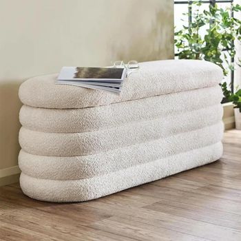 Hailey Ivory Boucle Oval Storage Hall Bench