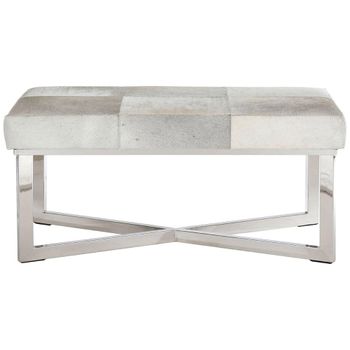 Kensington Townhouse Bench Grey Leather with Silver Metal