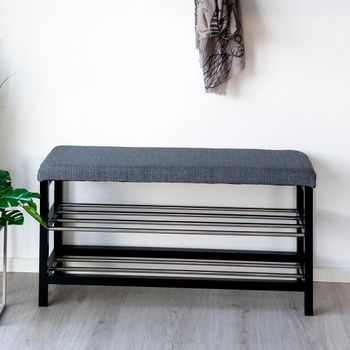 Padova Bench with Shelves Grey Fabric