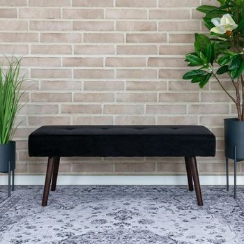 Skiby Black Velvet Fabric Bench