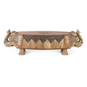 Taconite Bench Painted Elephant Mango Wood Brown