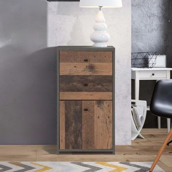 Best 1 Door 2 Drawer Cabinet Grey Concrete and Vintage Wood