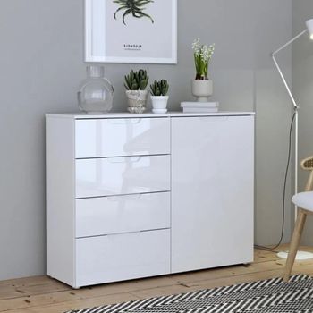 Sienna White Gloss 1 Door 4 Drawer Cabinet