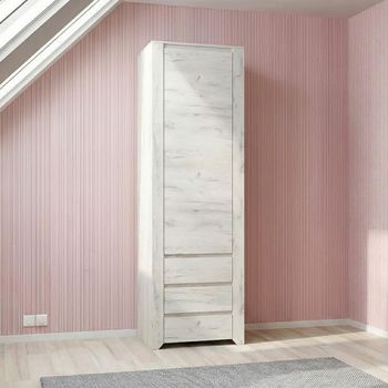 Angel Tall 1 Door 3 Drawer Cupboard White Craft Oak