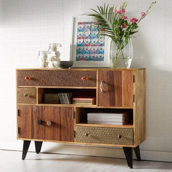 Sorio Reclaimed Wood Storage 3 Door 3 Drawer Cabinet