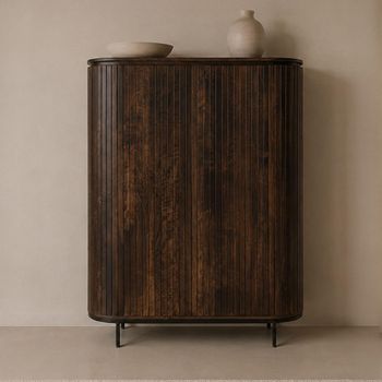 Noor Walnut Curved Fluted Mango Wood 2 Door Hall Cabinet
