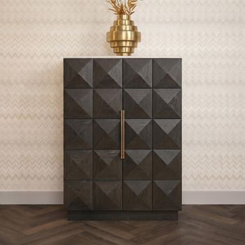 Claremont Dark Wood 2 Door Geometric Cabinet with Travertine Top Brown