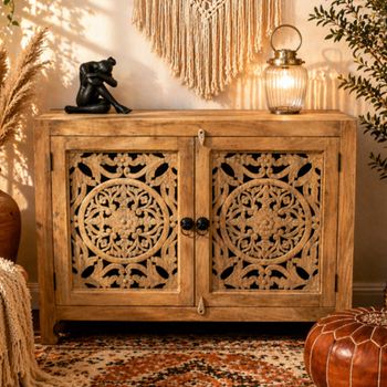 Carved Mango Wood 2 Door Hall Cabinet
