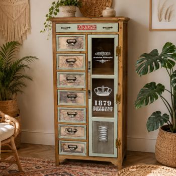 Apothecary 1 Door Cabinet Industrial Style Multi Drawer Fir Wood