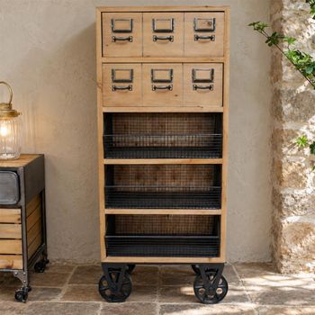 Wood and Metal Storage 2 Drawer Cabinet