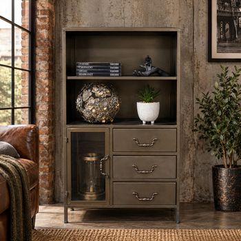 Grey Metal 1 Door 3 Drawer Cabinet