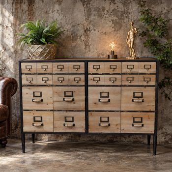 Wood and Metal 4 Door Wide Cabinet