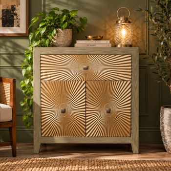 Retro Gold Starburst 2 Door 1 Drawer Hall Cabinet