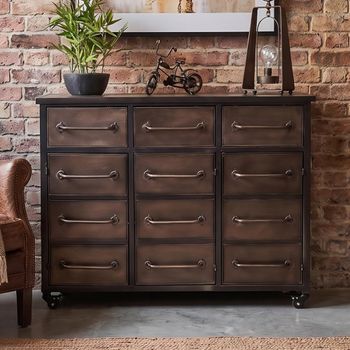 Industrial Brown Metal 3 Door 3 Drawer Cabinet