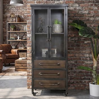 Industrial Bronze Metal and Glass 2 Door Cabinet
