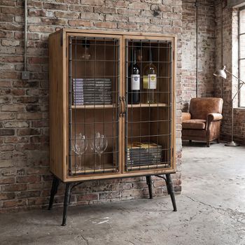 Industrial Fir Wood and Metal 2 Door Cabinet