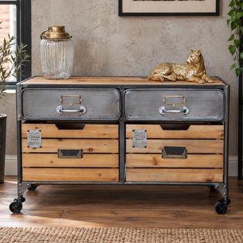 Storage 4 Drawer Cabinet Industrial Wood and Metal
