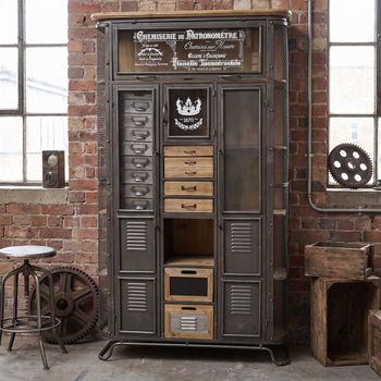 Apothecary Multi Drawer Wood and Metal 4 Door 7 Drawer Large Storage Cabinet
