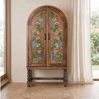 Silex Hand Painted Multi Colour Mango Wood Arched 2 Door Hall Cabinet
