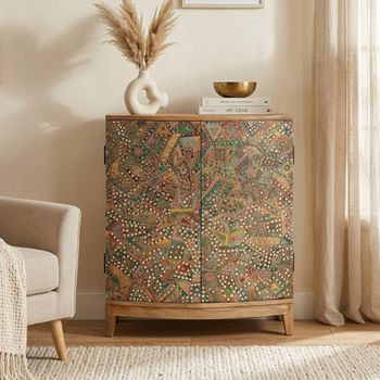 Mosaic Natural Handcrafted Mango Wood 2 Door Hall Cabinet