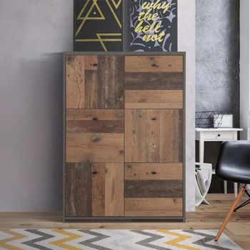 Best Grey Concrete and Vintage Wood 6 Door Hall Cabinet