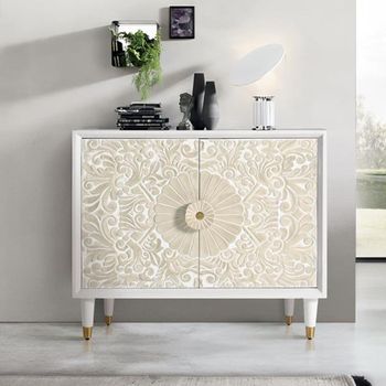 Dover Ivory White Carved Mango Wood 2 Door Hall Cabinet