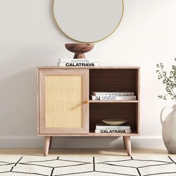Clearance - Ferrero 1 Door Cabinet Natural and Woven Rattan