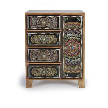 Galach Painted Black Mango Wood 4 Drawer Cabinet
