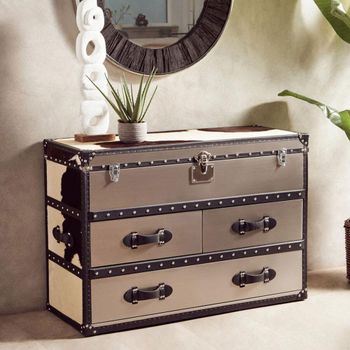 Kensington Townhouse Black and White Leather 3 Drawer Cabinet