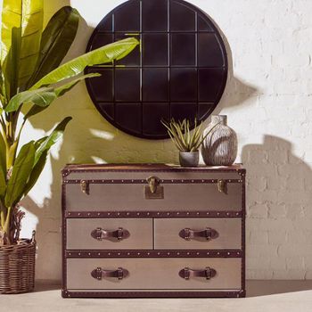 Kensington Townhouse Brown and White Leather 3 Drawer Cabinet