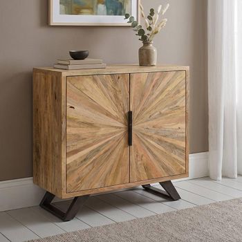 Kodi Natural Mango Wood 2 Door Hall Sunburst Cabinet